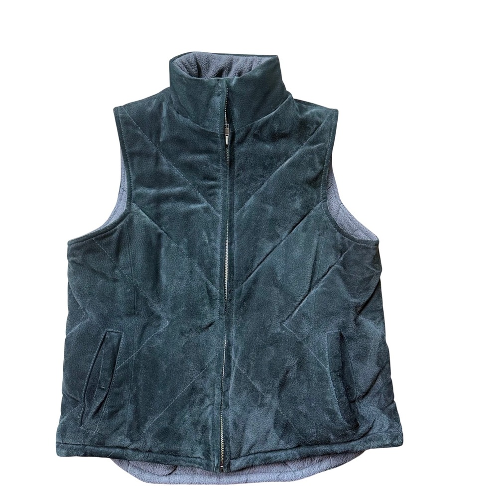 Wilsons Leather Maxima Vest Women Medium Gray Excellent Suede Fleece Quilted Zip